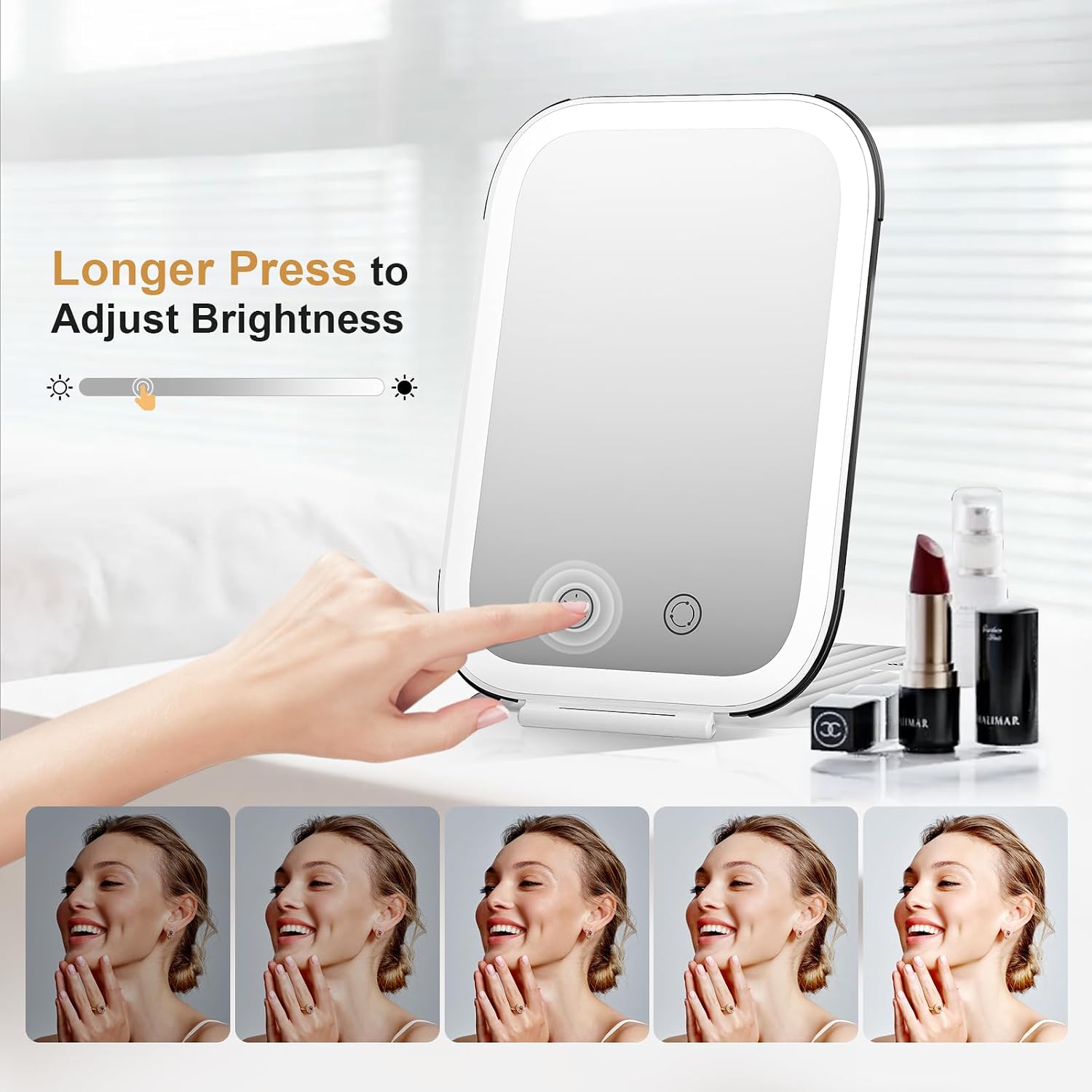 FUNTOUCH Rechargeable Travel Makeup Mirror with 72 Led Lights