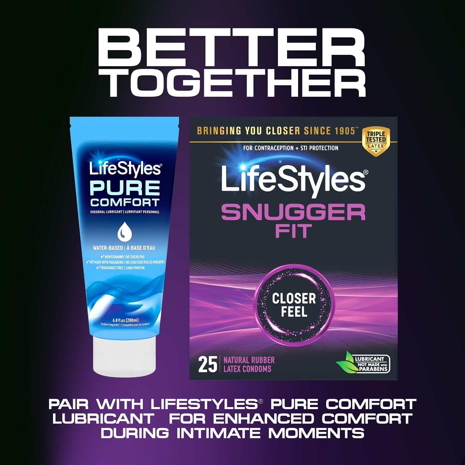 Lifestyles Snugger Fit Natural Rubber and Lubricated Latex Condoms Value Pack, 25 Count, 1 Pack, Triple Tested for Best Protection