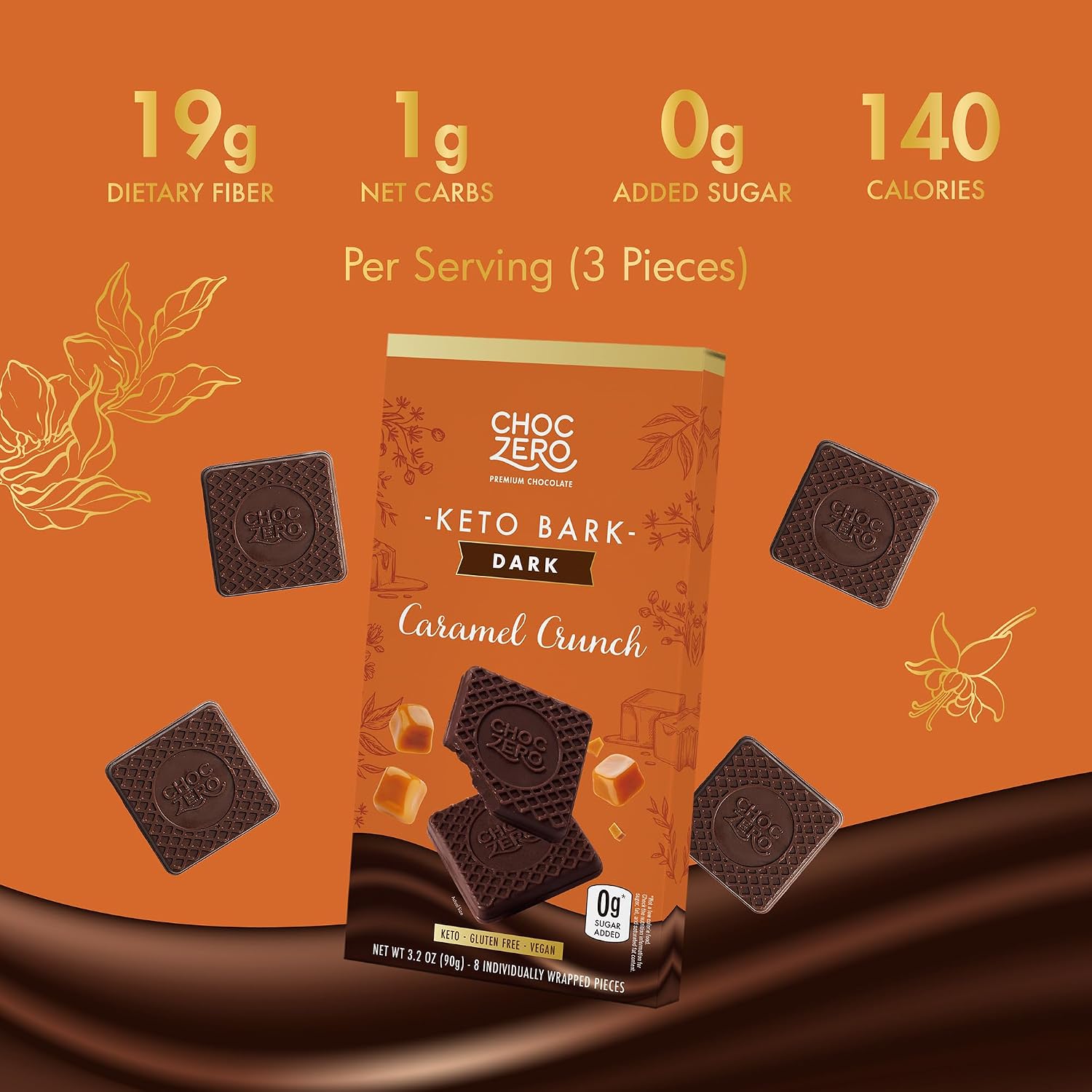 ChocZero 70% Cocoa Sugar Free Dark Chocolate Squares, Vegan, 4 Pack | No Sugar Alcohols, Keto, Low Carb, High Fiber, Gluten Free, 32 Total Candy Squares