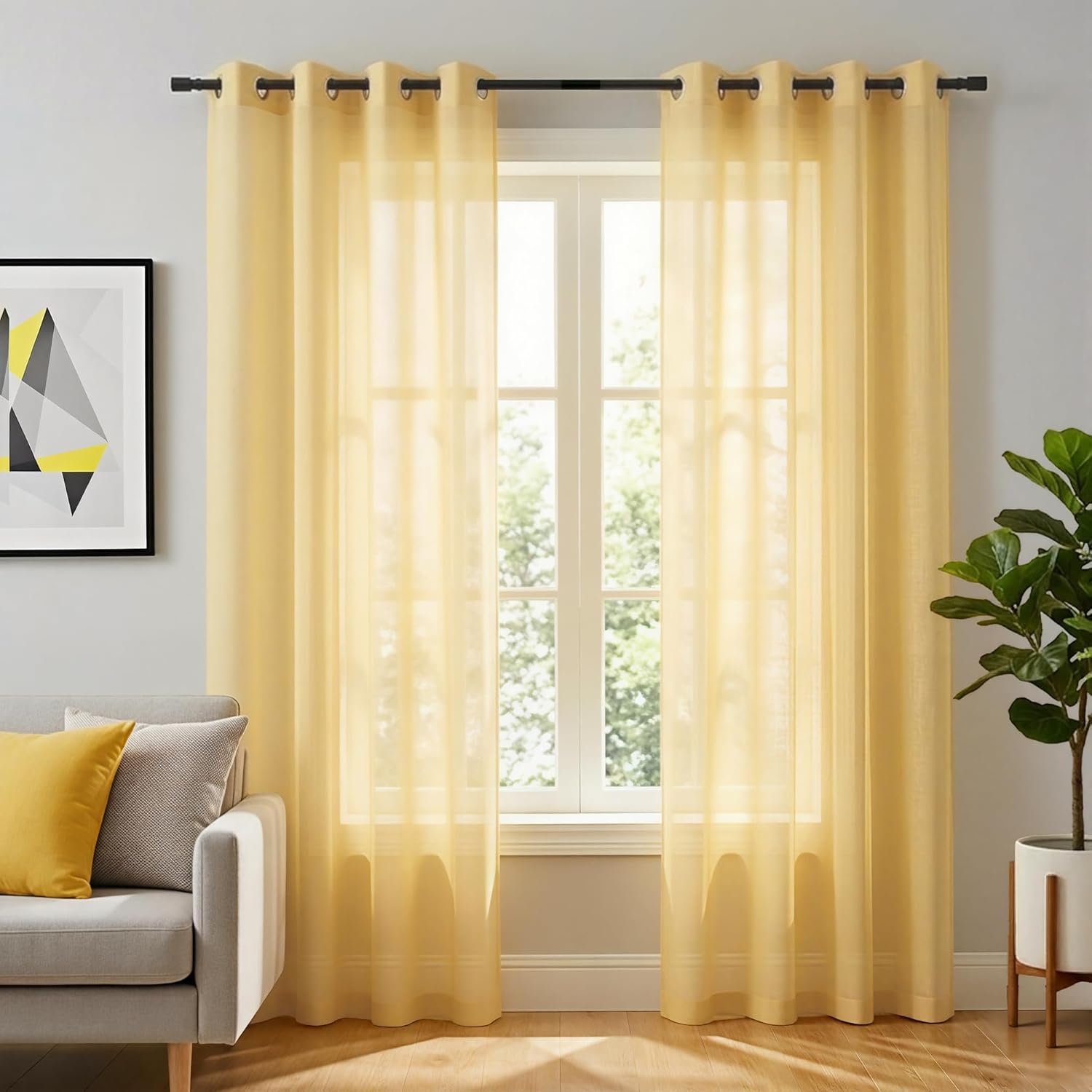 KOUFALL White Sheer Curtains 72 Inches Long for Bedroom Set of 2 Panels Grommet Faux Linen Window Voile Semi Baisc Decorative Sheer Curtains for