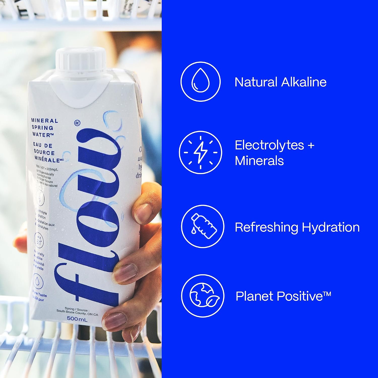 Flow Artesian Mineral Spring Water, 33.8 Fl Oz, 6 Pack | Naturally Alkaline Water, pH 8.1, Electrolytes, Minerals, Zero Calories, Eco-friendly pack, Non-GMO, BPA-Free