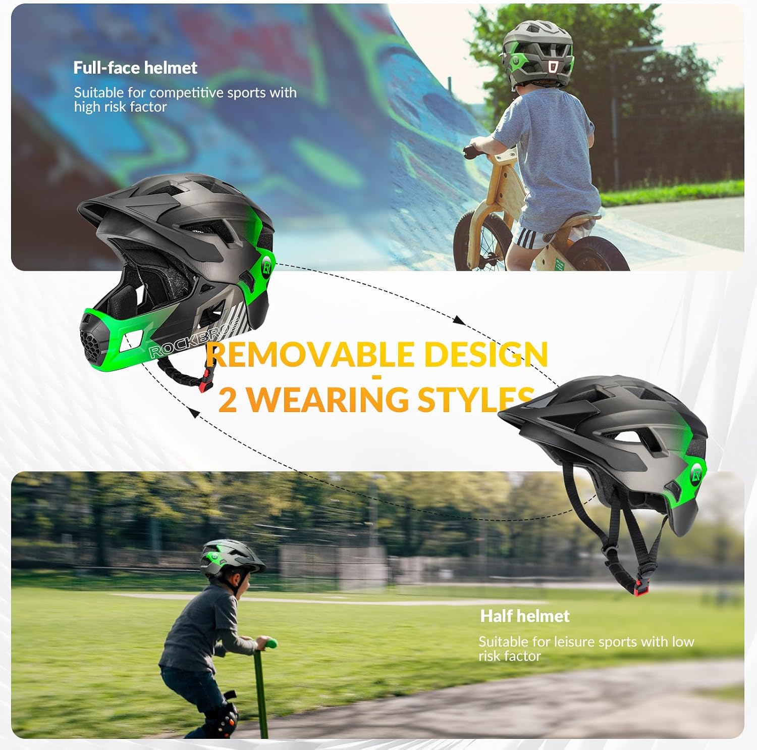 ROCKBROS Kids Full Face Bike Helmet Lightweight Detachable MTB Helmet