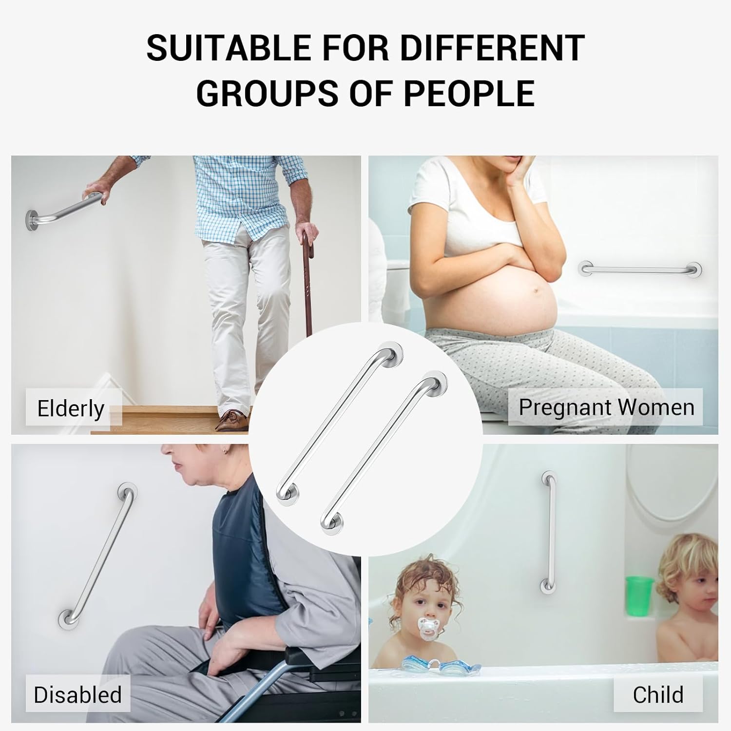16 Inch Grab Bars for Bathtubs and Showers Brushed Nickel | Safety Shower Grab Bars for Seniors Elderly Handicapped