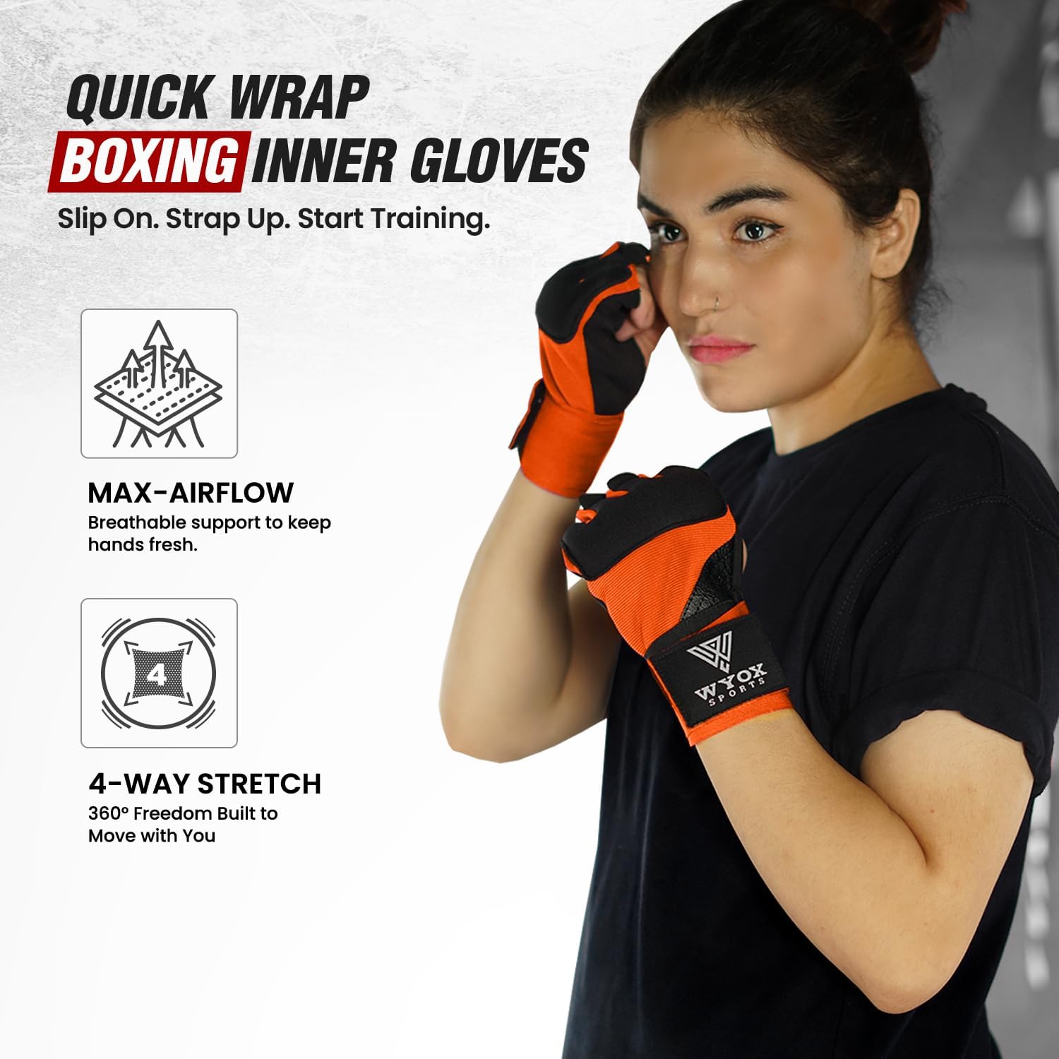 WYOX Neoprene Gel Boxing Hand Wraps Inner Gloves for Men & Women – 80cm/31in Quick Wrist Strap, Padded Knuckle Protection