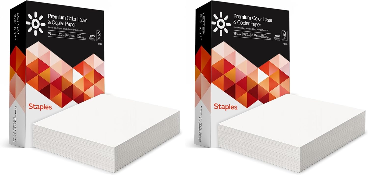 Staples Laser Paper, 8.5x11 Inch, 32 lb., 98 Brightness, 500/Ream