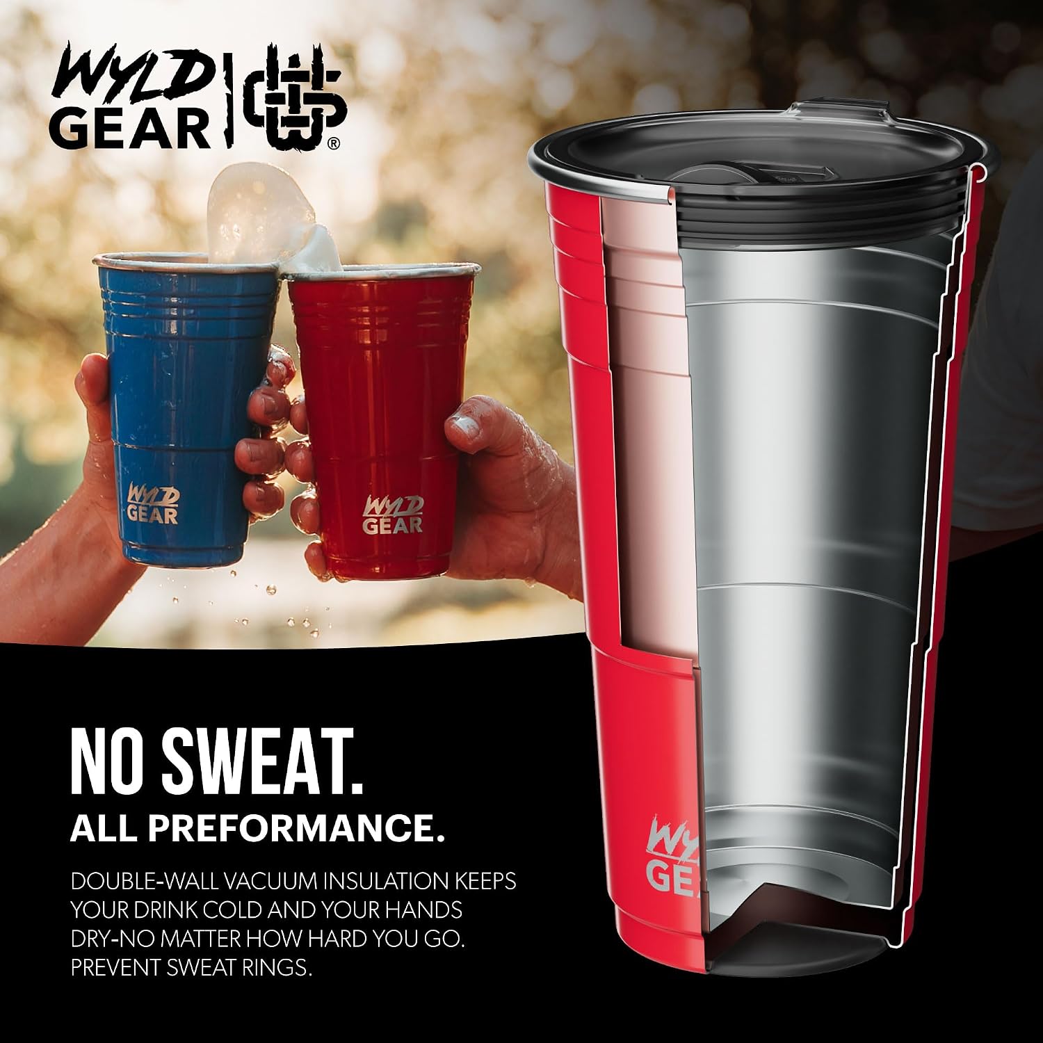 Wyld Gear Party Cup 24oz Red Stainless Steel Reusable Metal Cup with Lid