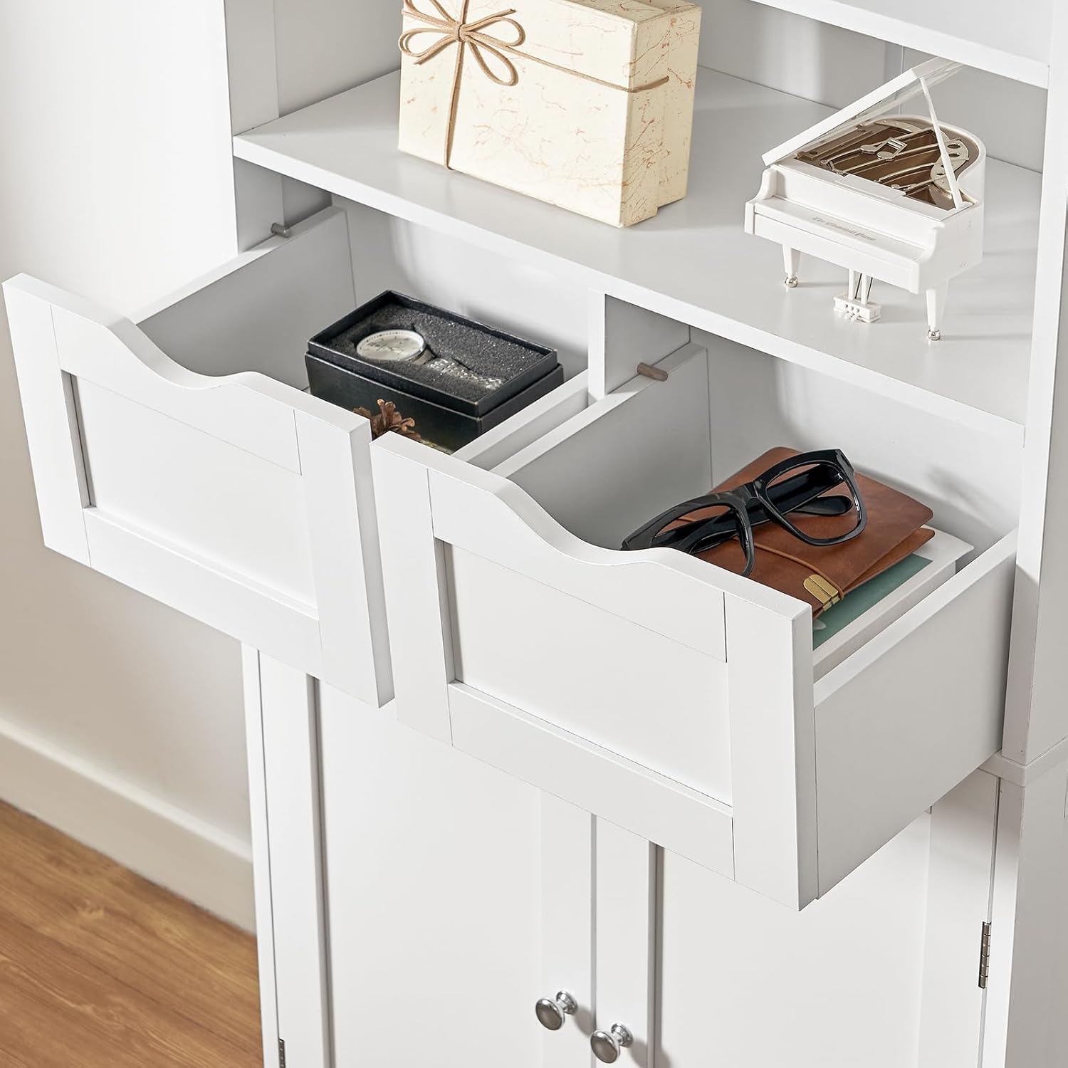 Iwell Storage Cabinet with 2 Drawers & Adjustable Shelves, Cupboard, Floor Cabinet for Living Room, Home Office, Rustic Brown