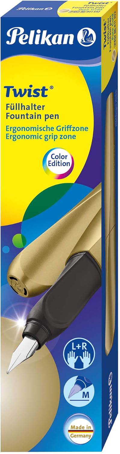 Pelikan Twist Fountain Pen with 1 Ink Cartridge, Medium Nib, Silver, Boxed (947101)