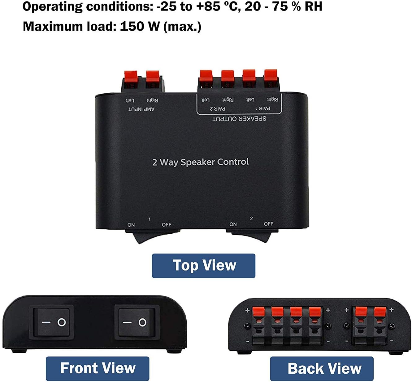 A ADWITS 2-Channel Speaker Switcher Selector Box with Terminal Claps 150W RMS per Channel, Black