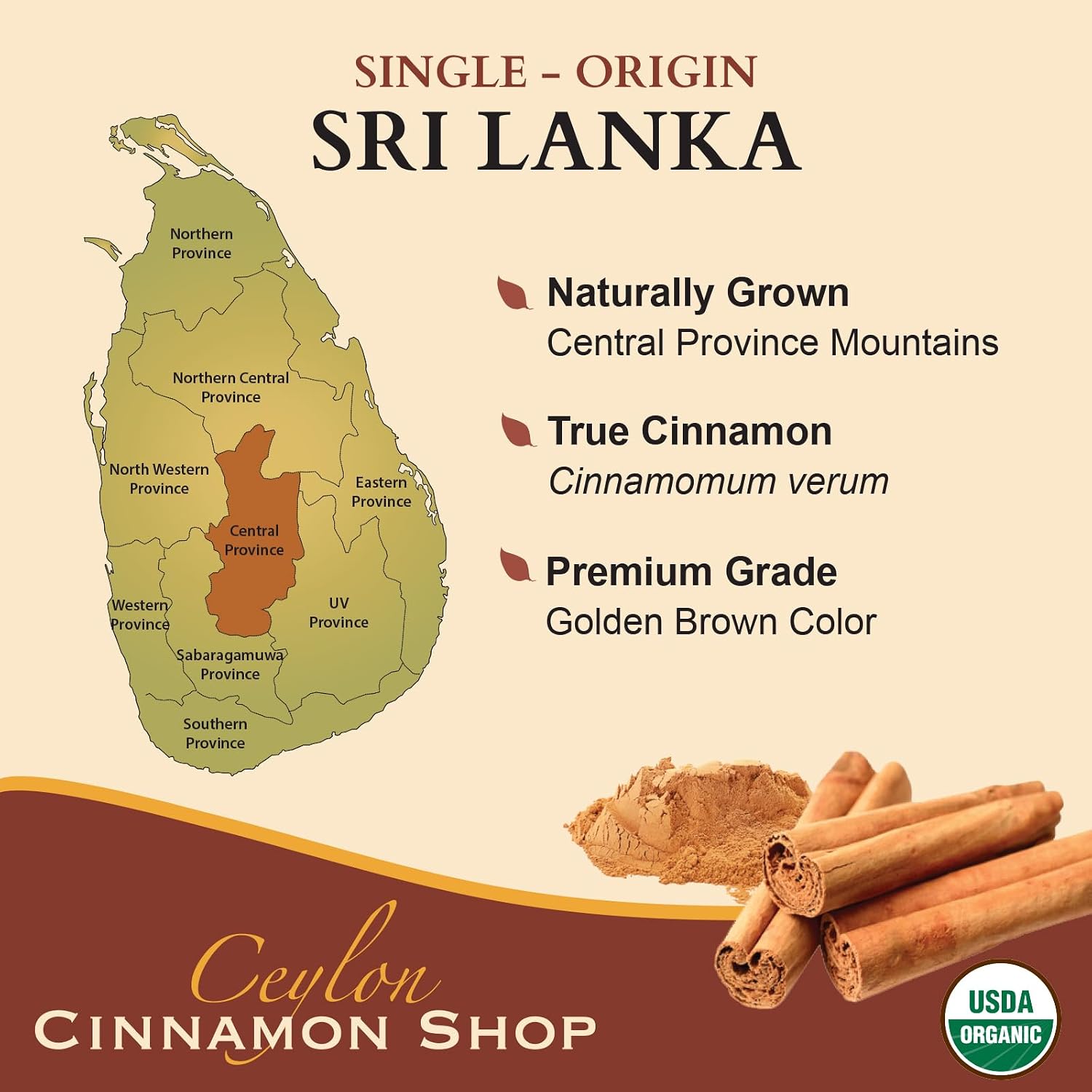 Organic Ceylon Cinnamon Capsules, USDA Certified Supplement - 90 Count | Premium Grade, True Sri Lankan Variety, Cinnamomum Verum, All-Natural, Non-GMO, Gluten Free, Made in the USA (GMP)