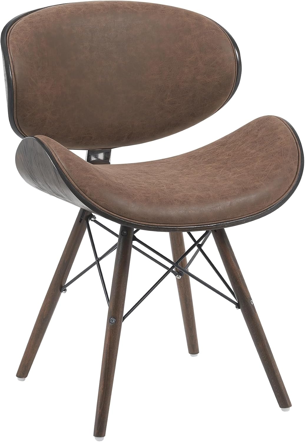 Armen Living Cassie Dining Chair in Black Faux Leather and Walnut Wood Finish 20D x 21W x 31H in