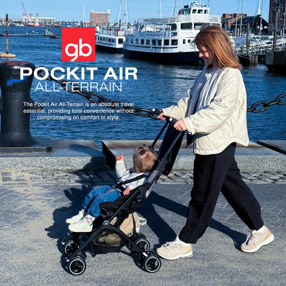gb Pockit+ All-Terrain, Ultra Compact Lightweight Travel Stroller with Canopy and Reclining Seat in Velvet Black