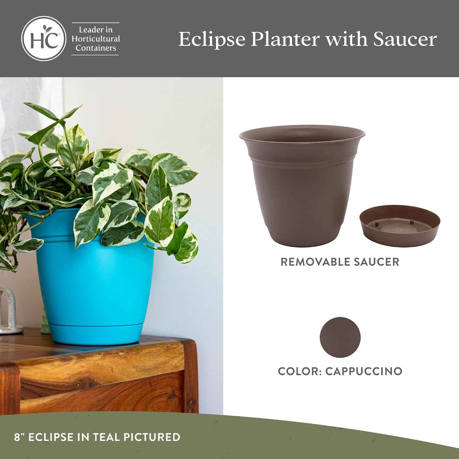 The HC Companies Eclipse Round Planter with Saucer - Outdoor & Indoor Plant Pot with Drainage Holes - Lightweight