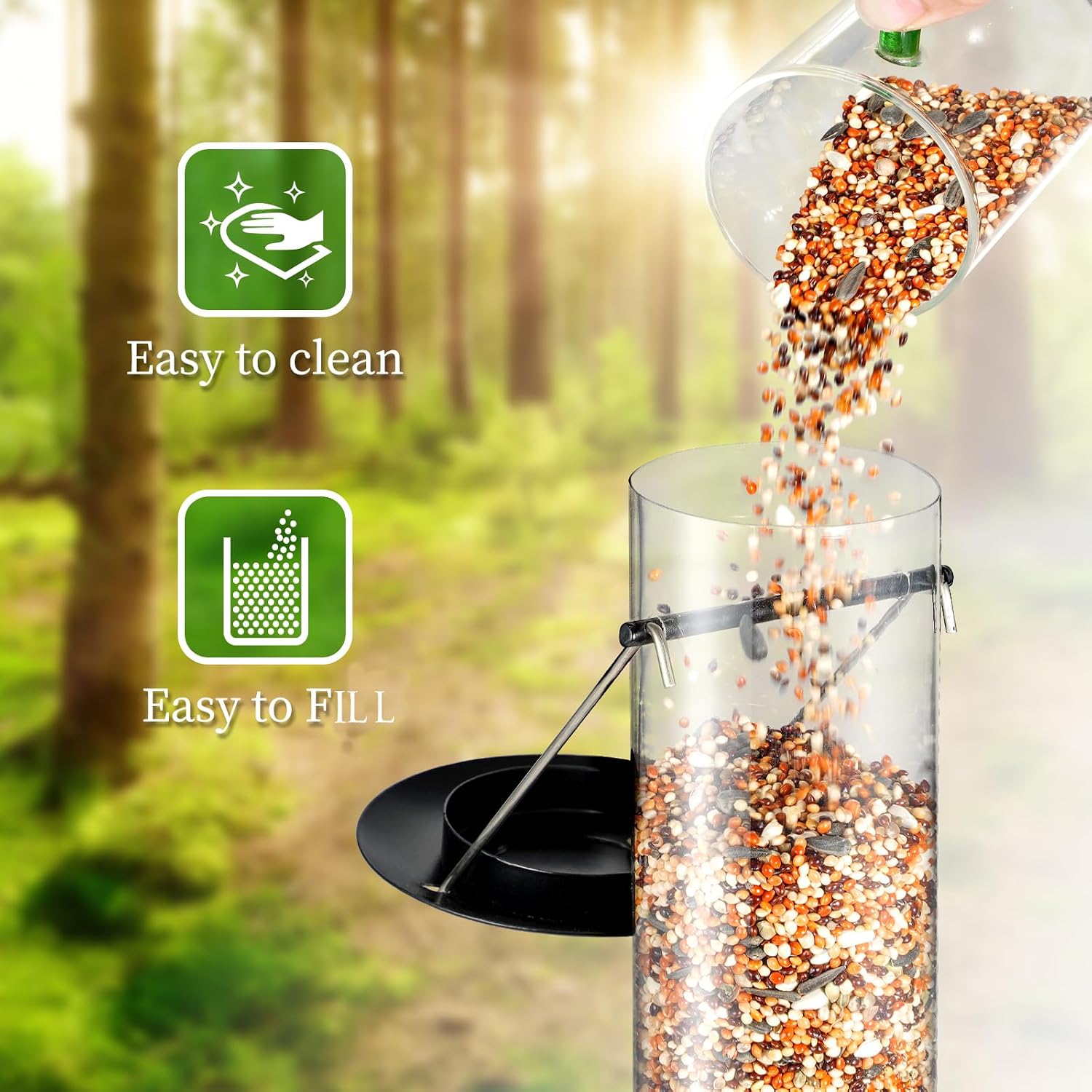 Backyard Expressions Tall Tube Bird Feeder - Durable Hanging Wild Bird Feeder for Wild Birds - 16" Tall, 4-Port Design