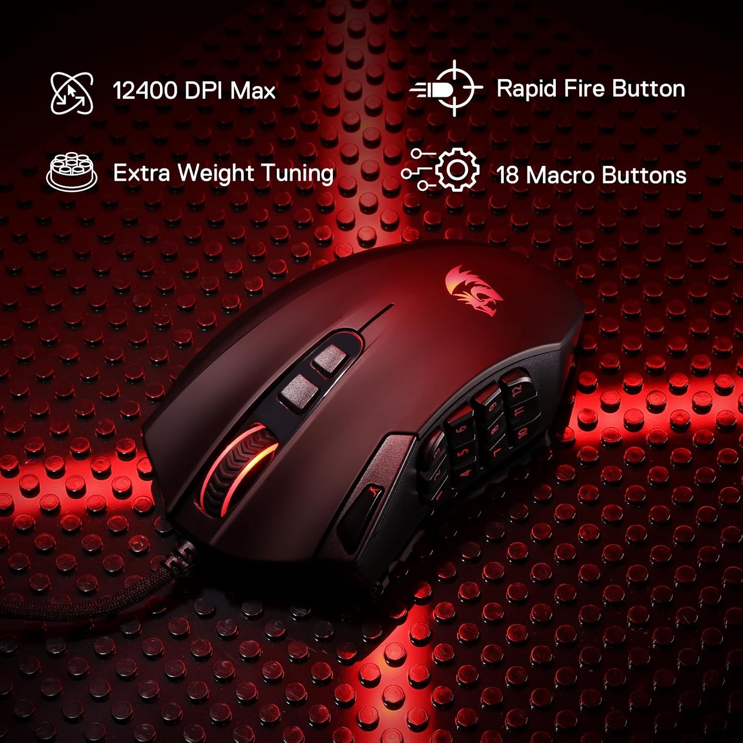 Redragon M921 Wired RGB MMO Gaming Mouse 12400 DPI Remapping Keys | Stable Lag-Free Connection, Smooth Precise Tracking, Custom Macro Keybinds