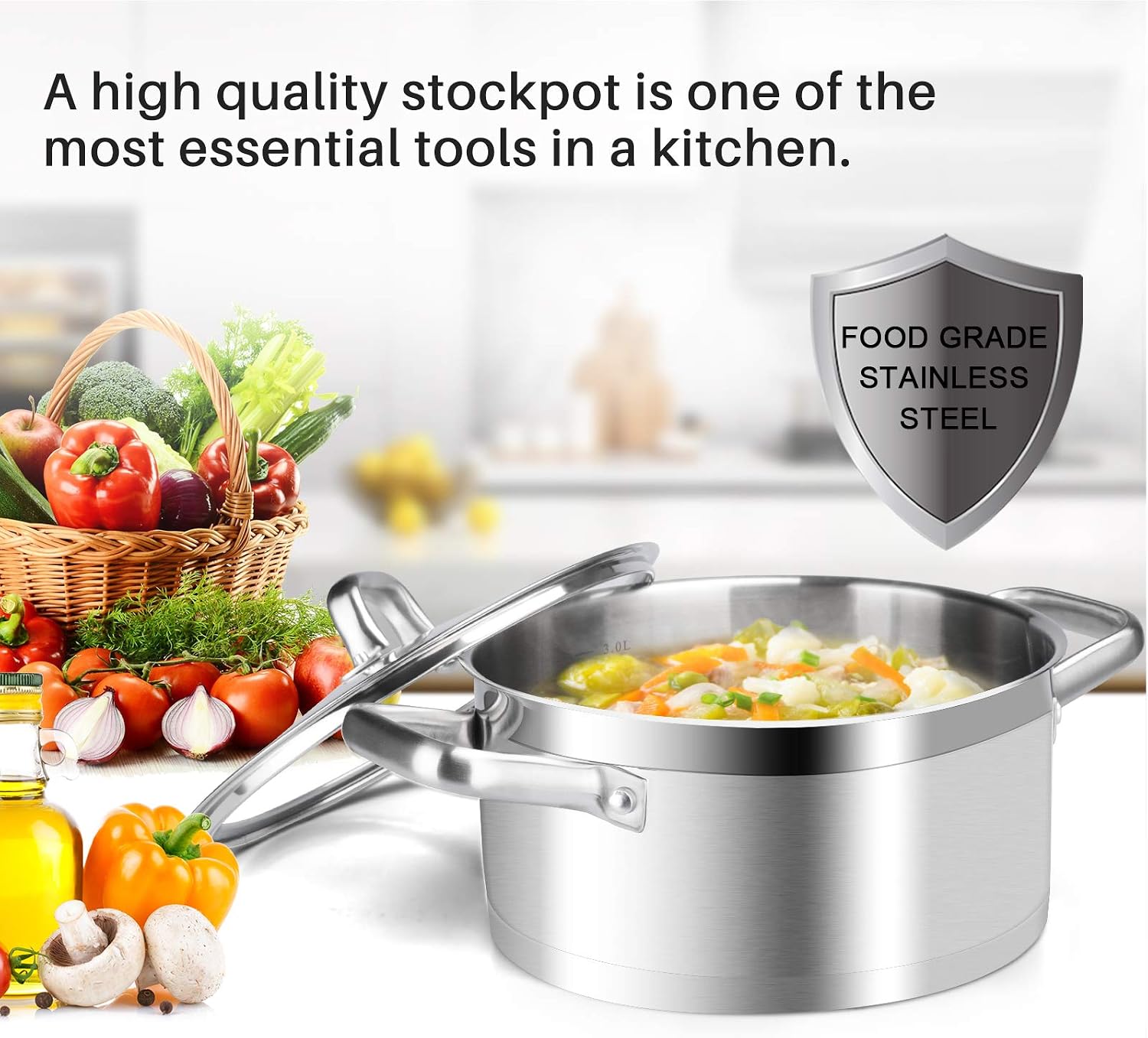 Duxtop Professional Stainless Steel Stock Pot with Glass Lid, Induction Cooking Pot, Impact-bonded Base Technology, 4.2 Quarts | Stockpot with Stay-Cool Handle, Impact-Bonded Base for Even Heating