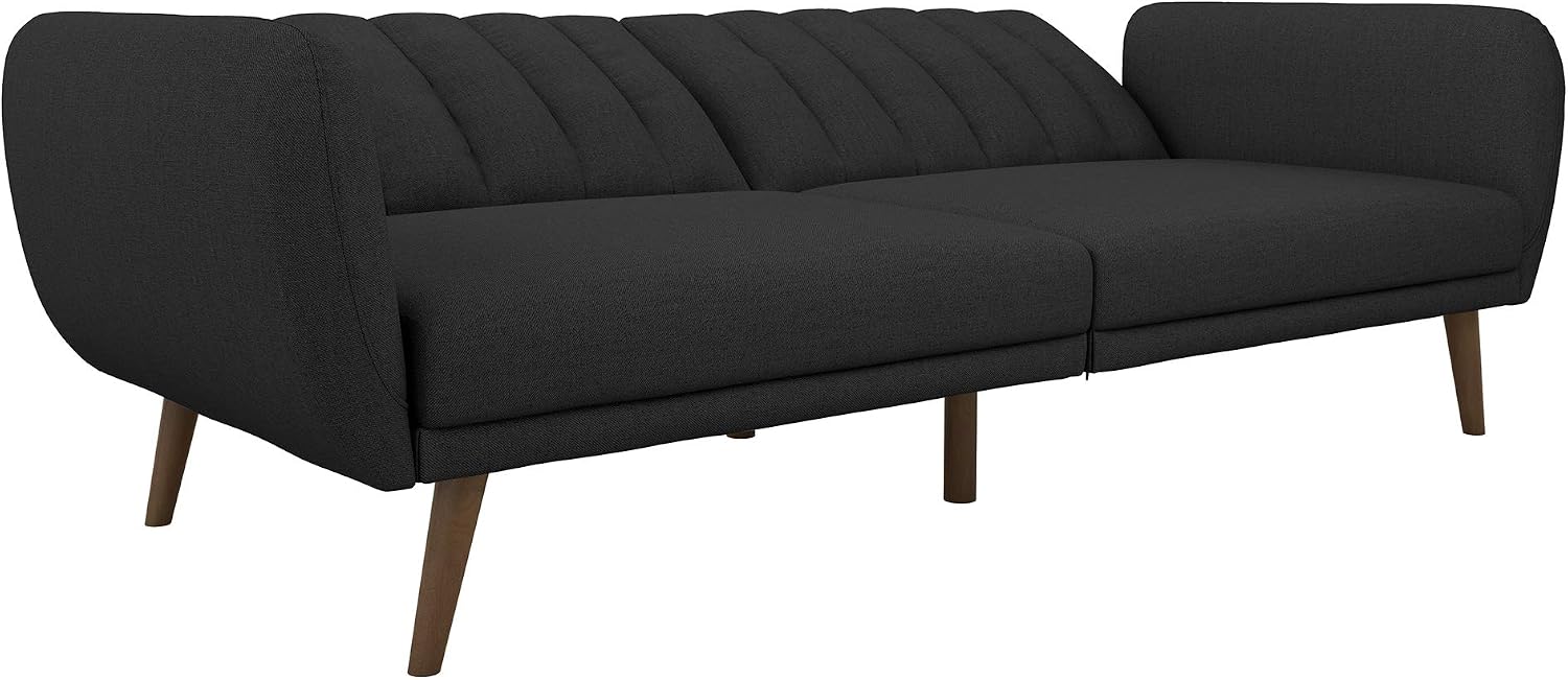 Novogratz Brittany Futon Sofa Bed and Couch Sleeper, Camel Faux Leather