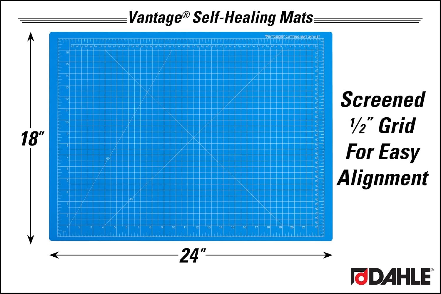 Dahle Vantage 10673 Premium Self-Healing Cutting Mat, 24"x36", 1/2" Grid, 5 Layers for Max Healing, Perfect for Crafts & Sewing, Black