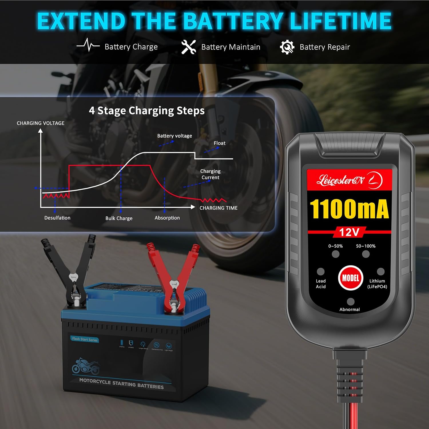 2A Battery Maintainer & Trickle Charger, 6V 12V Smart Float Charger with Pulse Repair Mode, 10FT Extra Long for Motorcycle, Automotive Car, Lawn Mower, Marine Boat, ATV, SLA, AGM, Gel, LiFePO4
