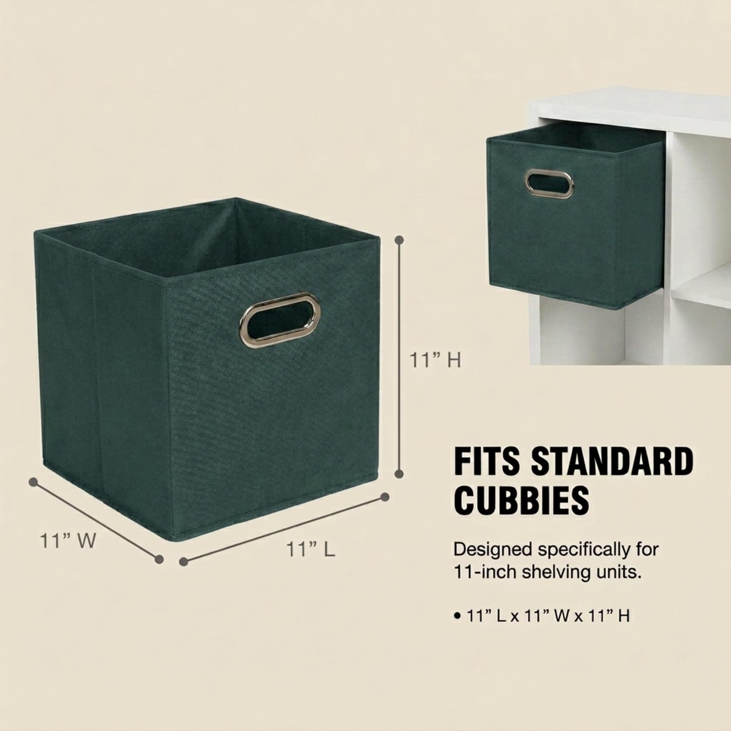 Household Essentials Fabric Storage Bins 6 Piece Set, Strong Poly-Woven Fabric, Sturdy Chipboard Sides, Grommet Front Handle, Stackable and Foldable, Classic Design, Navy