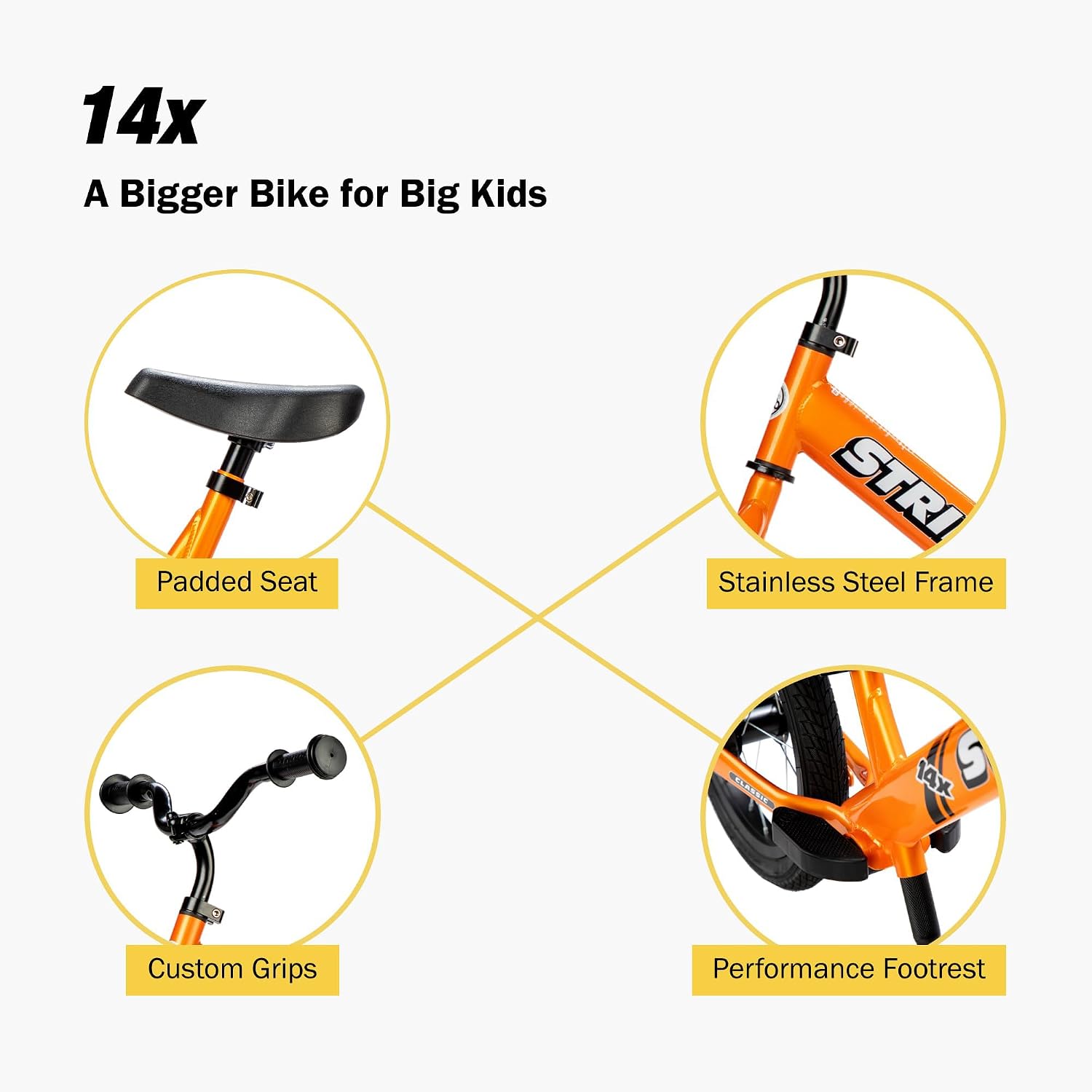 Strider 14x Classic, Awesome Blue - Balance Bike for Kids 3 to 6 Years -Includes Kid Sized Grips, Padded Seat, Performance Footrest, All-Purpose Tires Easy Assembly, Tool-Free Adjustments | No Pedals, Balance Bike with Adjustable Seat and Handlebars, Lig…