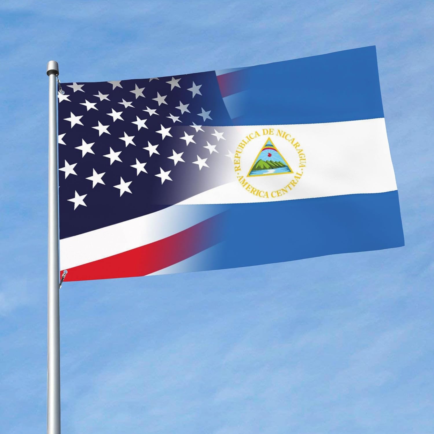 Nicaragua Nicaraguan And American Flag America USA 3x5 Ft Patriotic Banner Outdoor Indoor Decoration National Flags for Garden Car Yard Outside Decor
