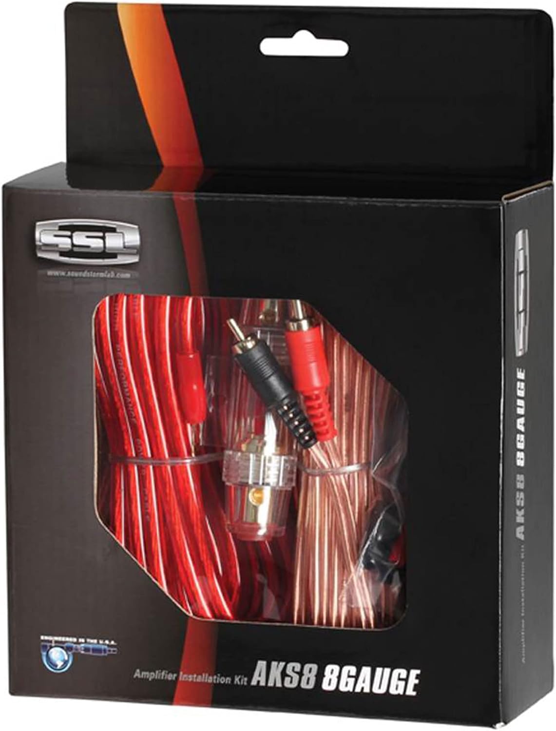 MTX Audio RT8PT 8" 240W Enclosure Amplified Vented Tube Box Car Loaded Subwoofer & Soundstorm AKS8 8 Gauge Car Amplifier Amp Complete Wiring Kit