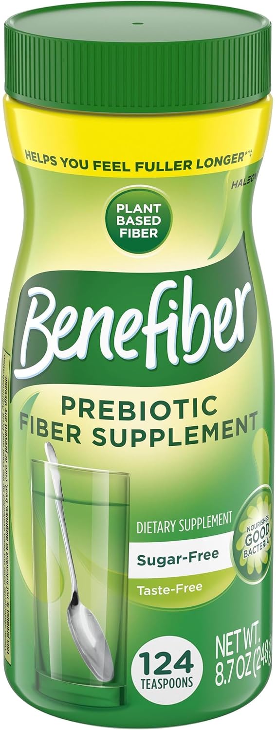 Benefiber Prebiotic Fiber Supplement Powder, Unflavored, 124 Teaspoons | Plant-based Prebiotic Fiber Powder, Sugar-Free, Dissolves Clear and Tasteless, GLP-1 Support for Digestive Health