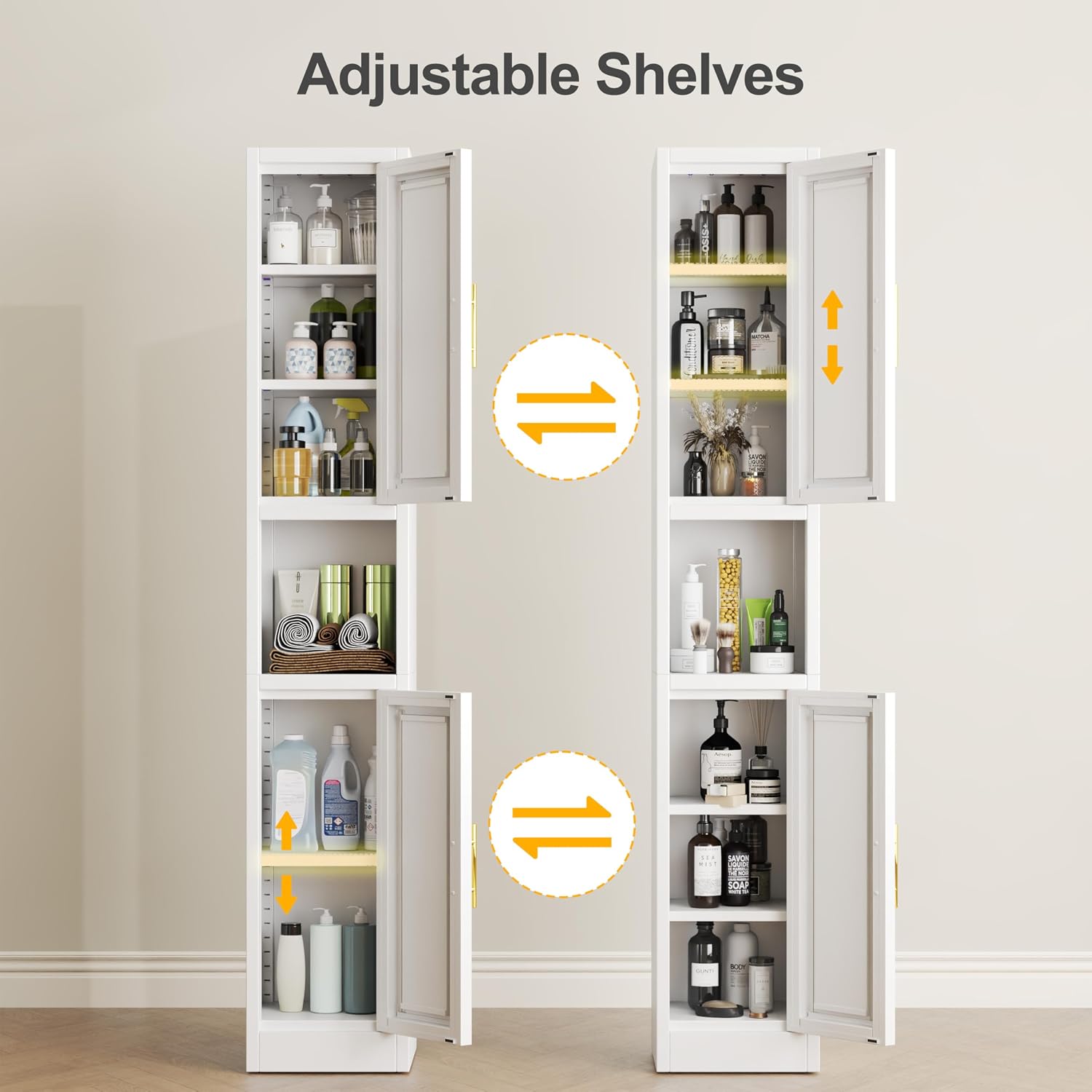 Ckzbx Tall Narrow Storage Cabinet 66.93" H Tall Bathroom Cabinet Metal Pantry Cabinets, 4 Adjustable Shelves for Kitchen, Home Office, Living Room, Dinning Room (20 inches Wide White)