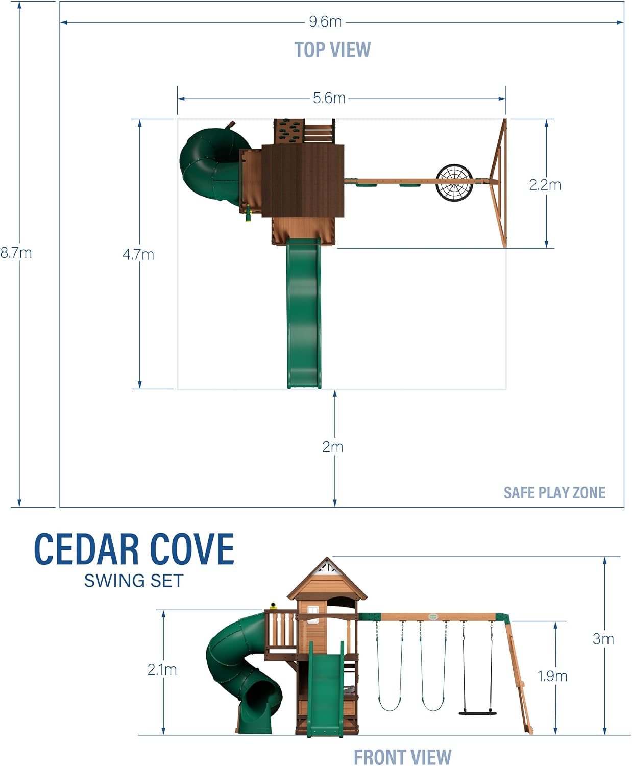 Backyard Discovery Cedar Cove Cedar Wood Swing Set with Spiral Tube Slide, Wave Slide, Clubhouse, Toy Grill, Snack Bar, Rock Wall, Belt Swings
