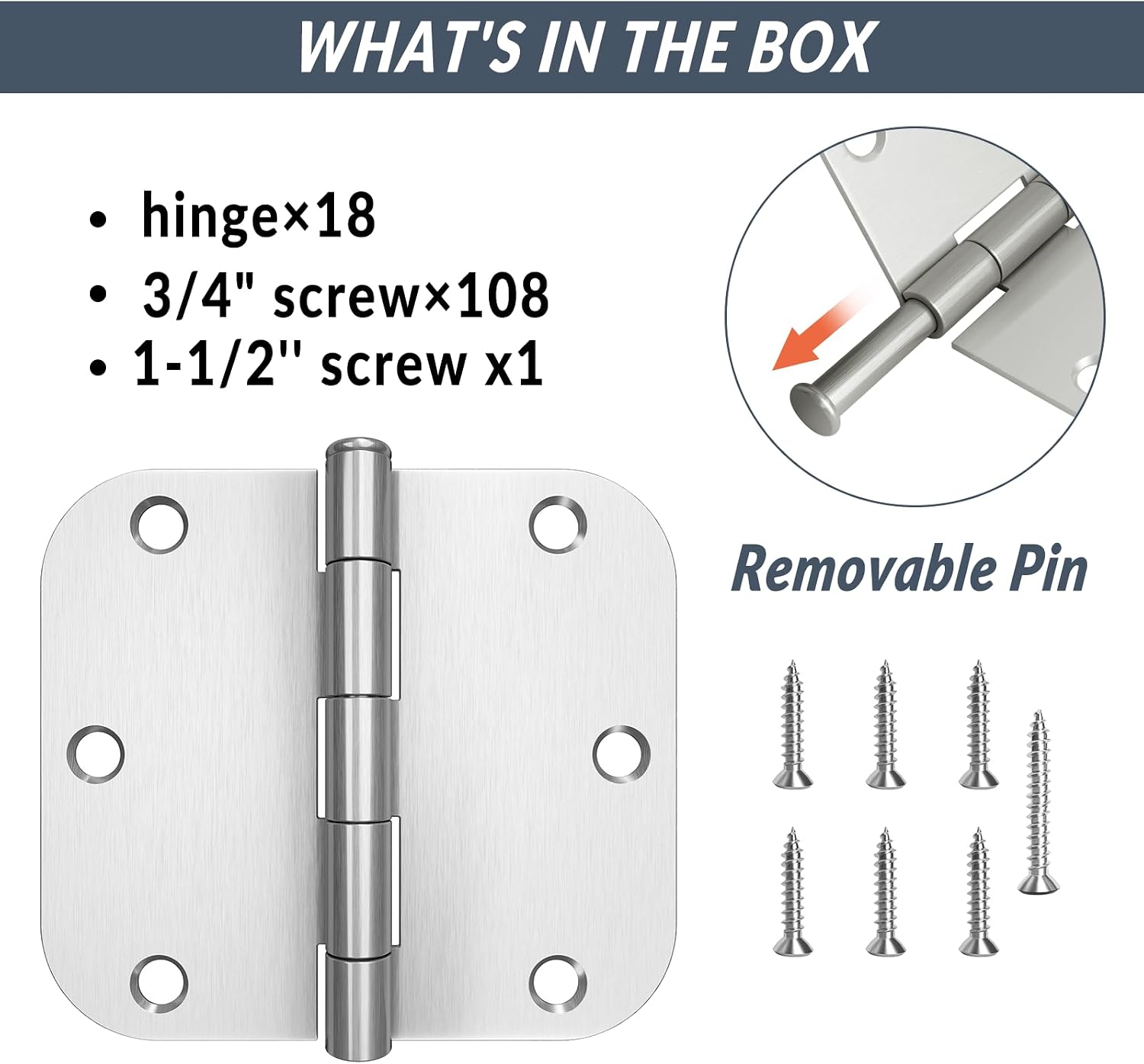 HOSOM 18 Pack 3.5 Inch Brushed Nickel Interior Door Hinges, 5/8 Radius, Satin Nickel 3 1/2 Interior Door Hinges, 3.5 "x 3.5" Silver Hardware