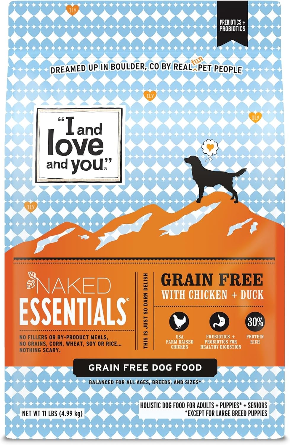 I and love and you Naked Essentials Dry Dog Food - Lamb + Bison - High Protein, Real Meat, No Fillers, Prebiotics + Probiotics, 4lb Bag