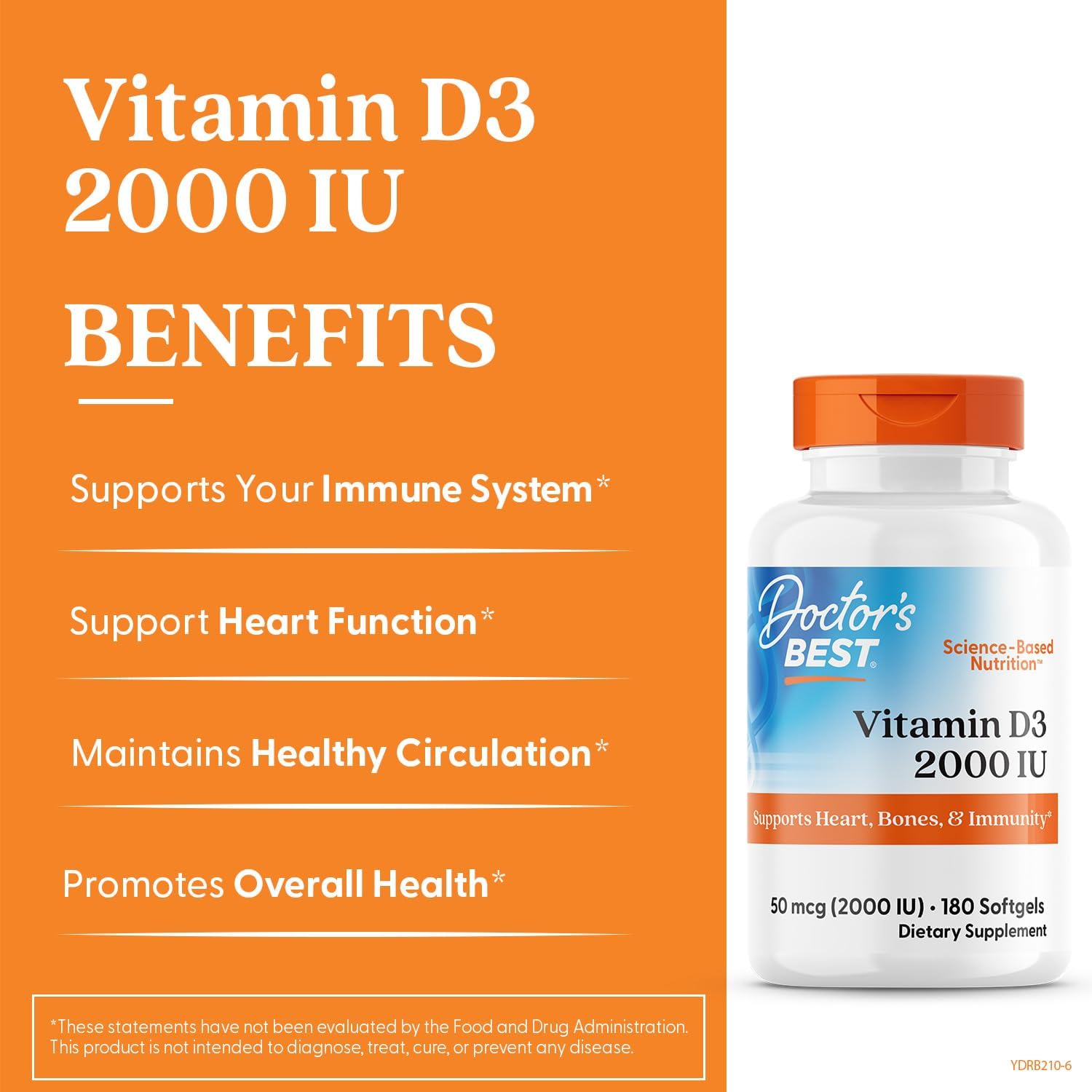 Doctor's Best Vitamin D3 2000 IU Softgels for Men & Women - Vitamin D Supplement for Immune System & Heart Health Support, 50 mcg per Serving, Vit D 3