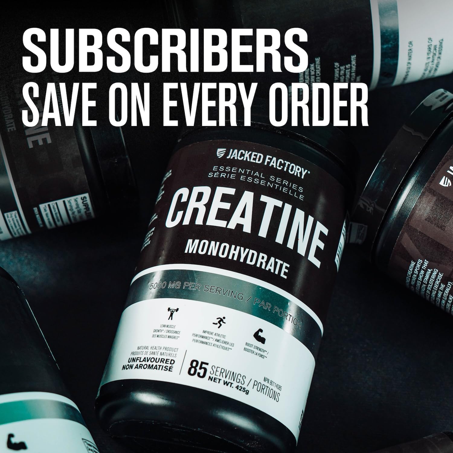 Jacked Factory Creatine Monohydrate Powder 425g - 5g Daily Micronized Creatine Monohydrate for Men and Women, Vegan-Friendly