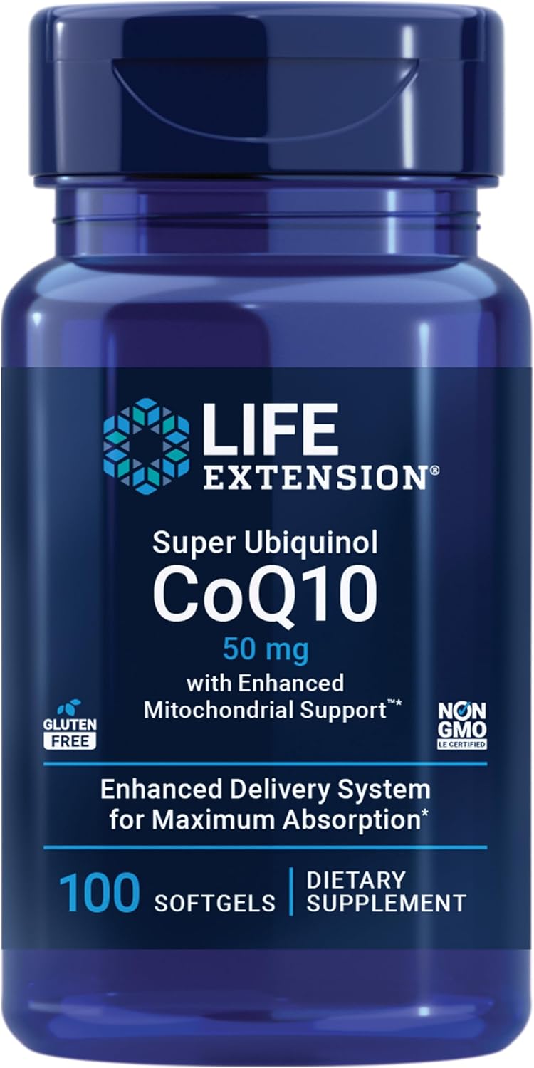 Life Extension Super Ubiquinol CoQ10 with Enhanced Mitochondrial Support, Heart Health Supplement, Maximum Absorption, 50 mg, Non-GMO, Gluten-Free, 30 softgels | Ultra-Absorbable Ubiquinol CoQ10 with Shilajit for Heart Health & Cellular Energy Production…