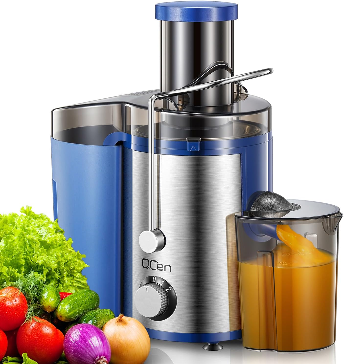 QCen Juicer Machine 500W Centrifugal Juicer with Extra Wide Feed Chute