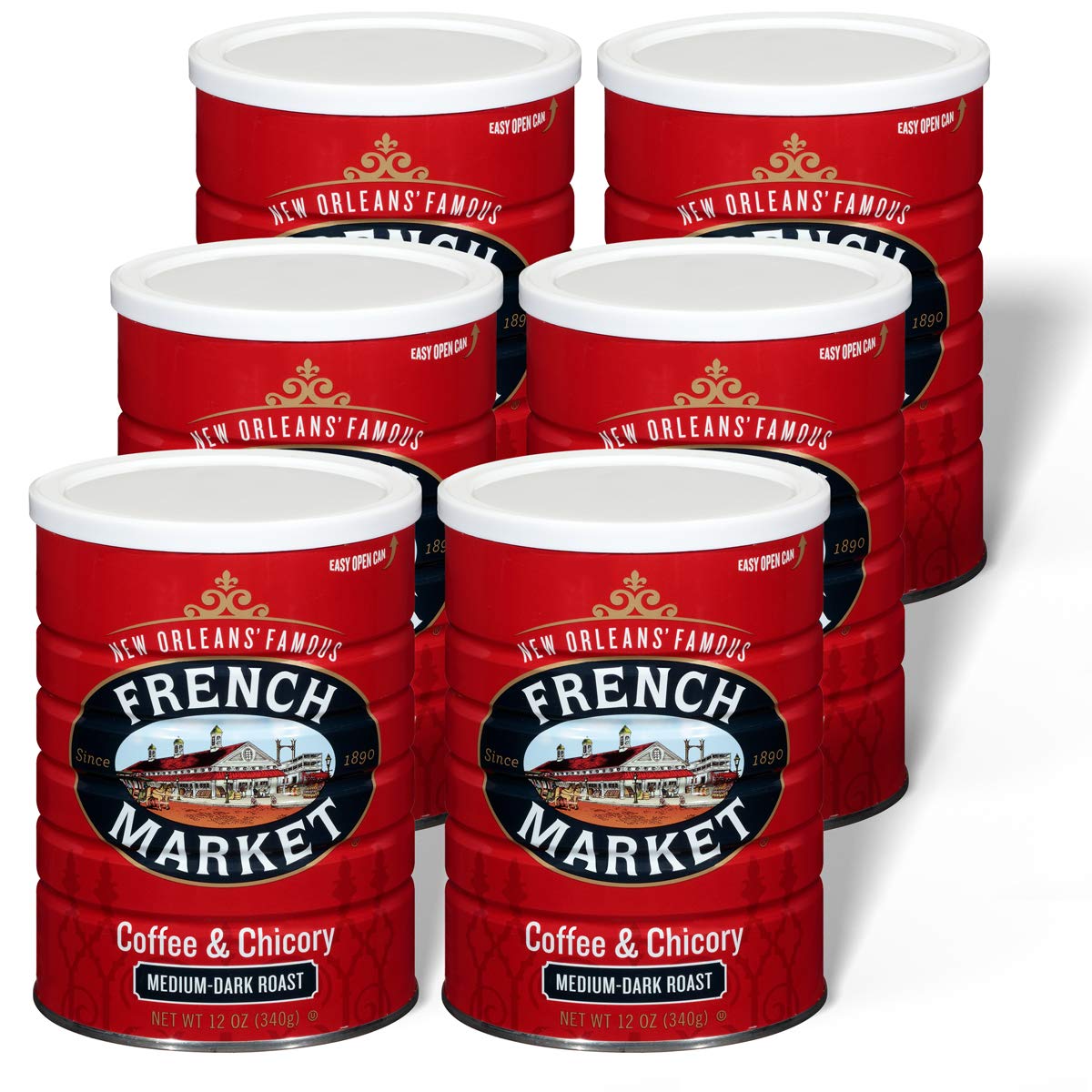 French Market Coffee & Chicory Dark Roast Ground Coffee, 12oz Can (Pack of 6)