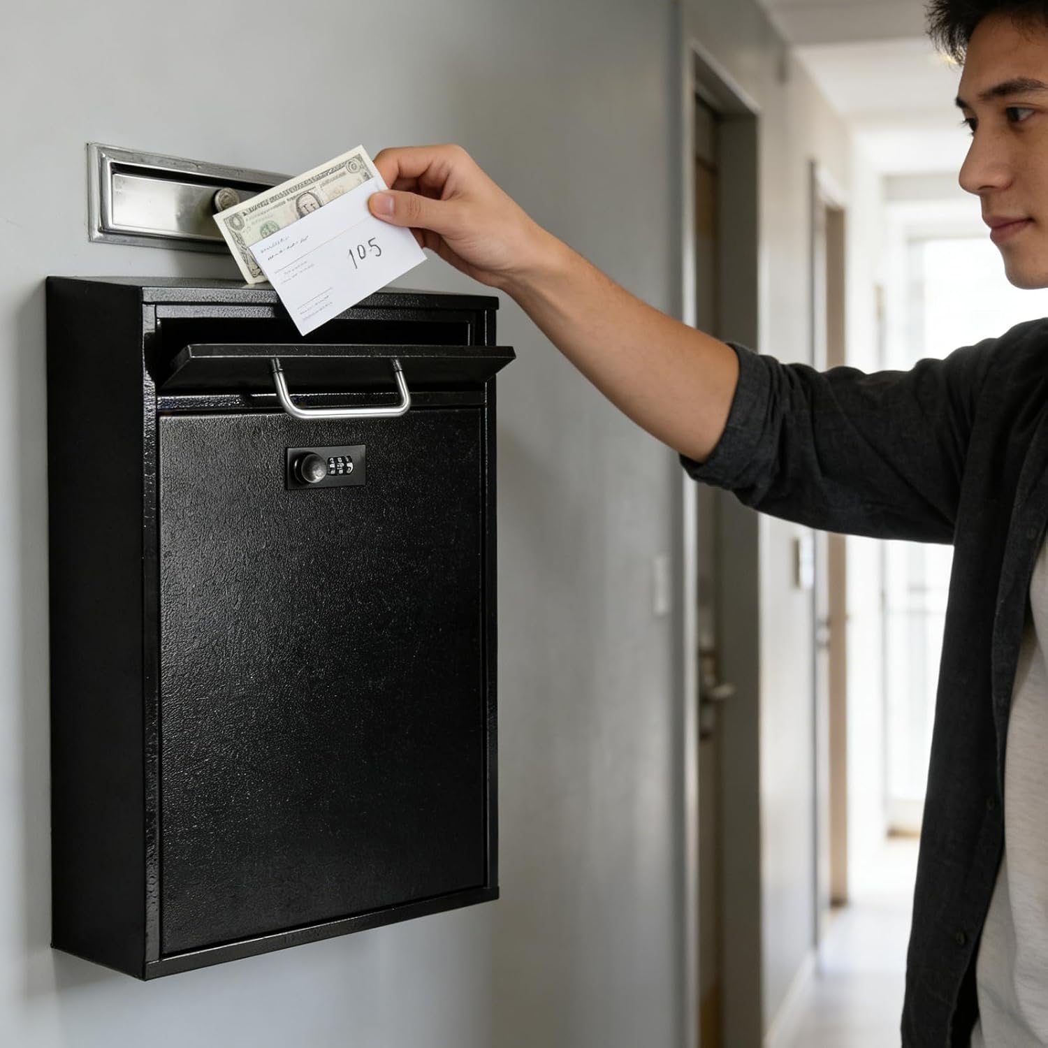 KYODOLED Steel Key Lock Mail Boxes Outdoor, Locking Wall Mount Mailbox, Security Lock Drop Box, Collection Boxes for Home, Office or Commercial,16.2H x 11.2L x 4.6W Inches, Black X Large