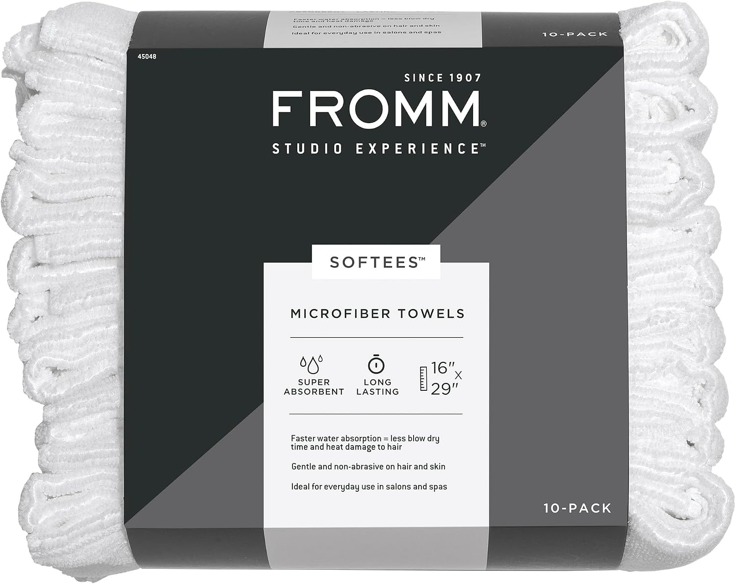 Fromm Softees Microfiber Hair Towels, Absorbent Salon Hair Towels for Hairstylists, Barbers, Spa & Gym, Fast-Drying, Ultra-Soft, Lint-Free, Multi-Purpose Towels, 16" x 29"- 10-Pack - Black