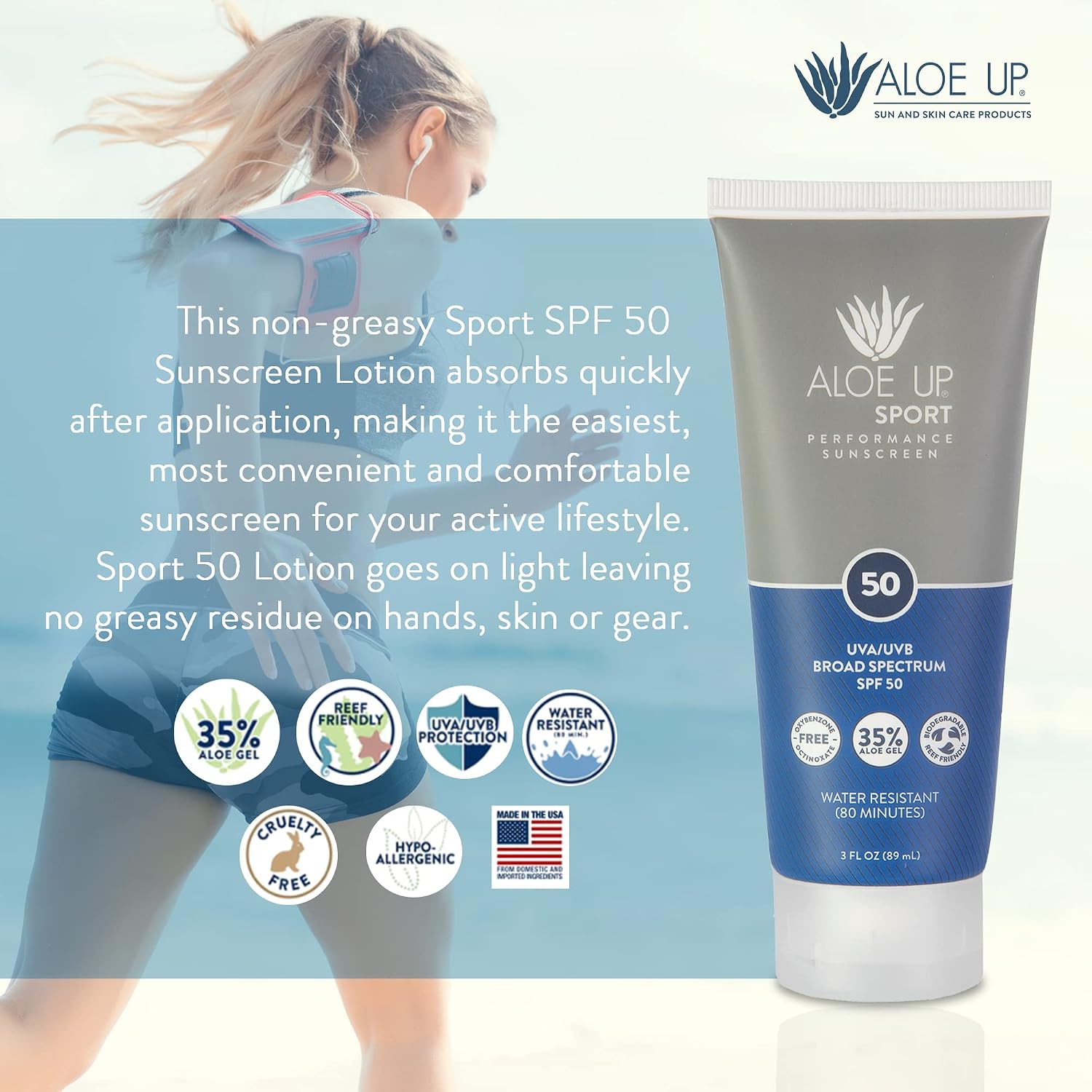 Aloe Up Sport Sunscreen Spray SPF 30, Water Resistant, Non-greasy, 6 oz | Broad-spectrum SPF 30; Water resistant up to 80 min; Non-greasy, With aloe vera gel, fragrance-free