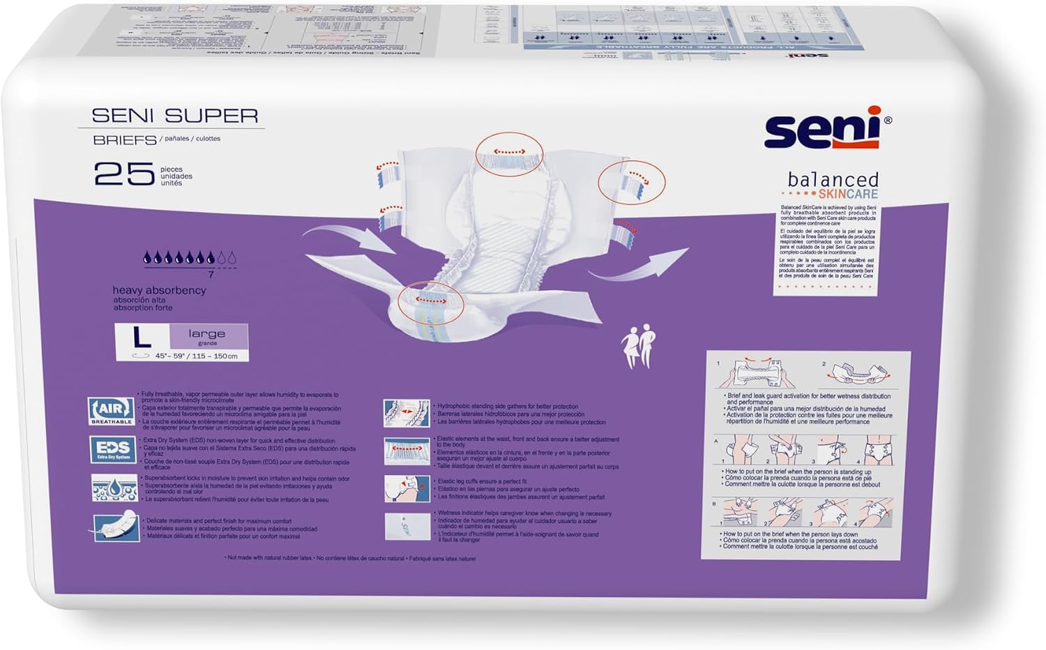 Seni Super Unisex Adult Incontinence Briefs with Tabs, 45-59 in, 75 ct | Breathable, Disposable Brief for Men & Women