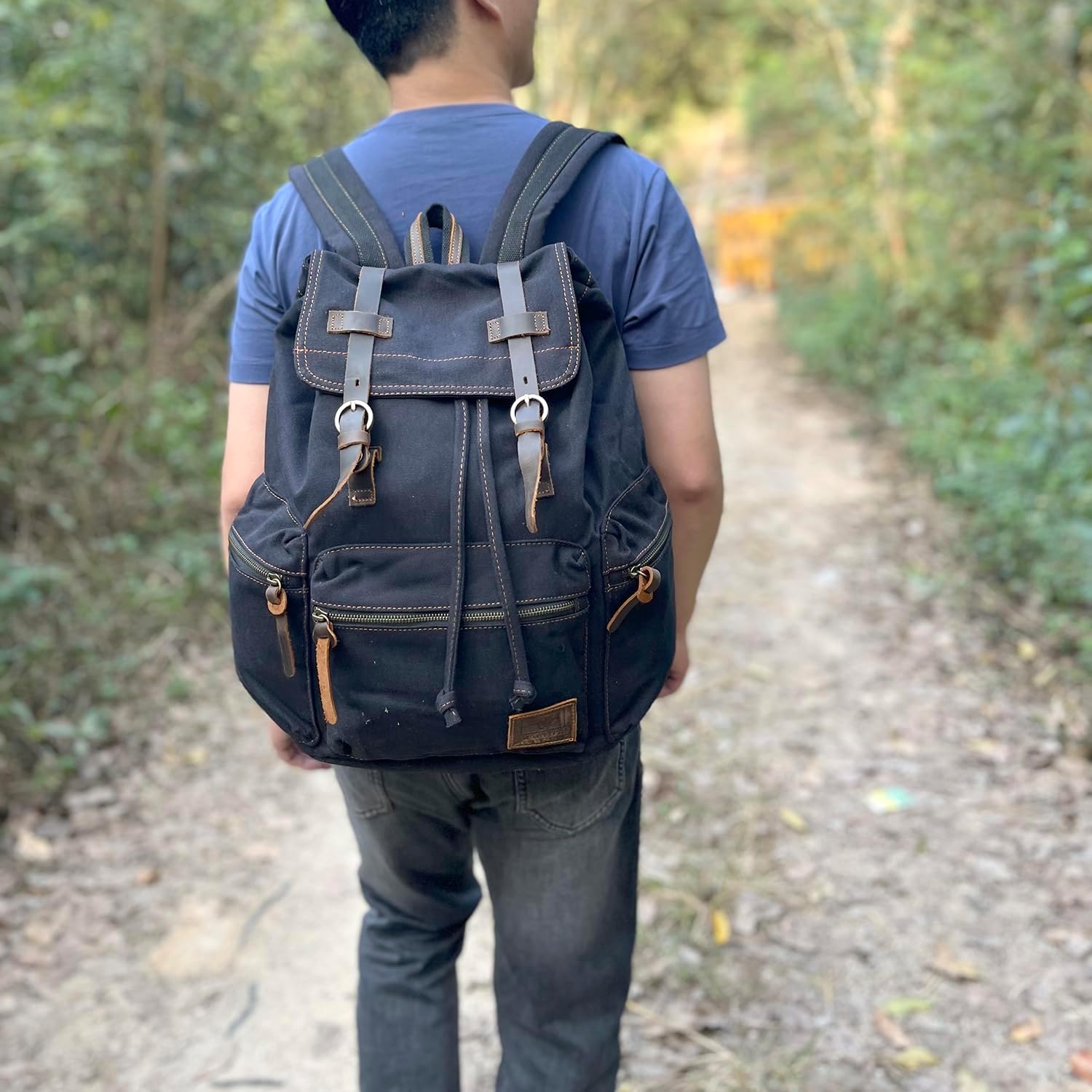AUGUR High Capacity Canvas Vintage Backpack - for School College Hiking Travel 12-17" Laptop