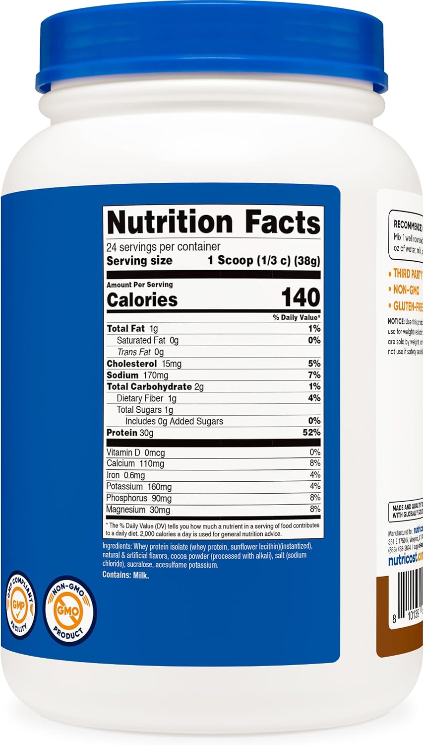 Nutricost Whey Protein Isolate Powder (Vanilla) 2LBS
