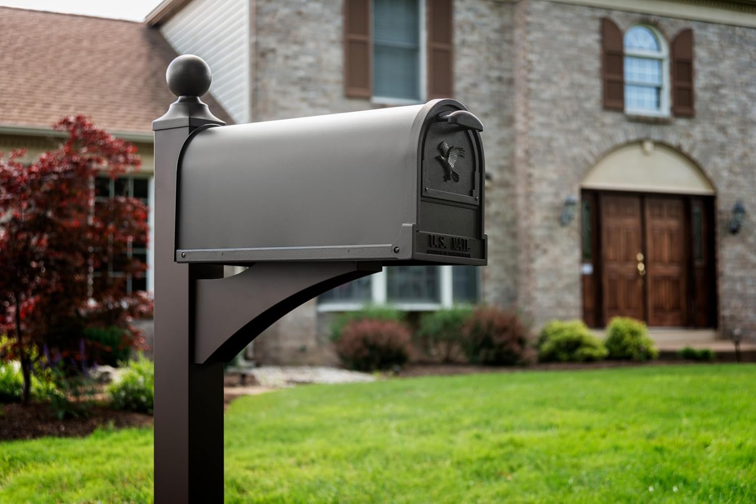 Architectural Mailboxes Arlington Post Mount Mailbox, Black, Large | Galvanized steel build for outside with weather-resistant build and rust-resistant powder-coat finish. USPS approved.