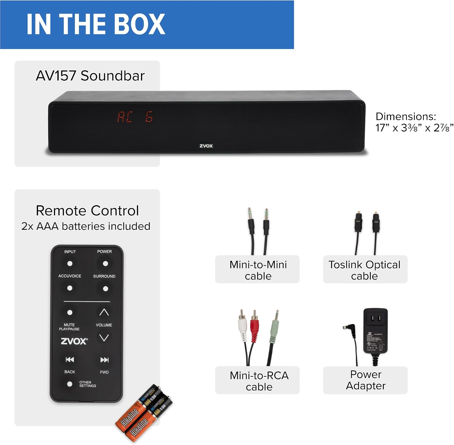 ZVOX AccuVoice AV157 Dialogue Clarifying Soundbar- 12 Levels of Voice Boost