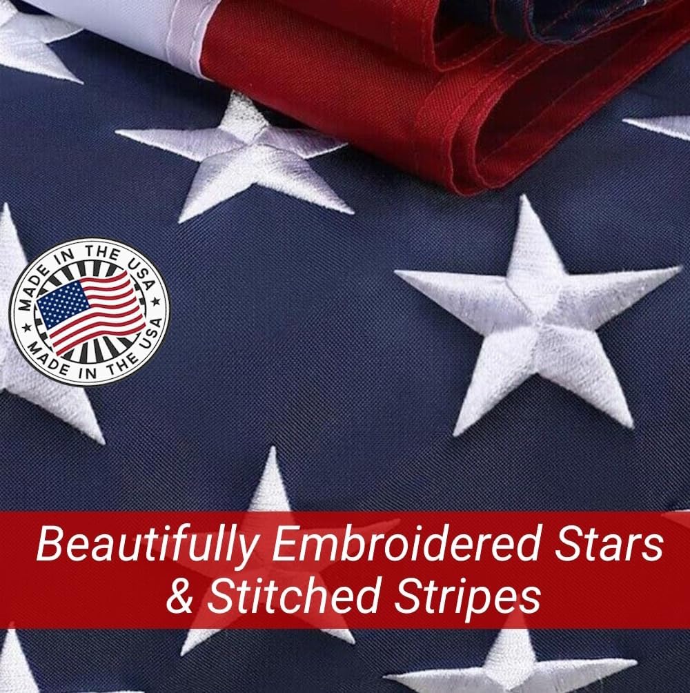 Grace Alley American Flag: 5x8 FT US Flag - 100% Made In USA - Embroidered Stars and Sewn Stripes and Brass Grommets