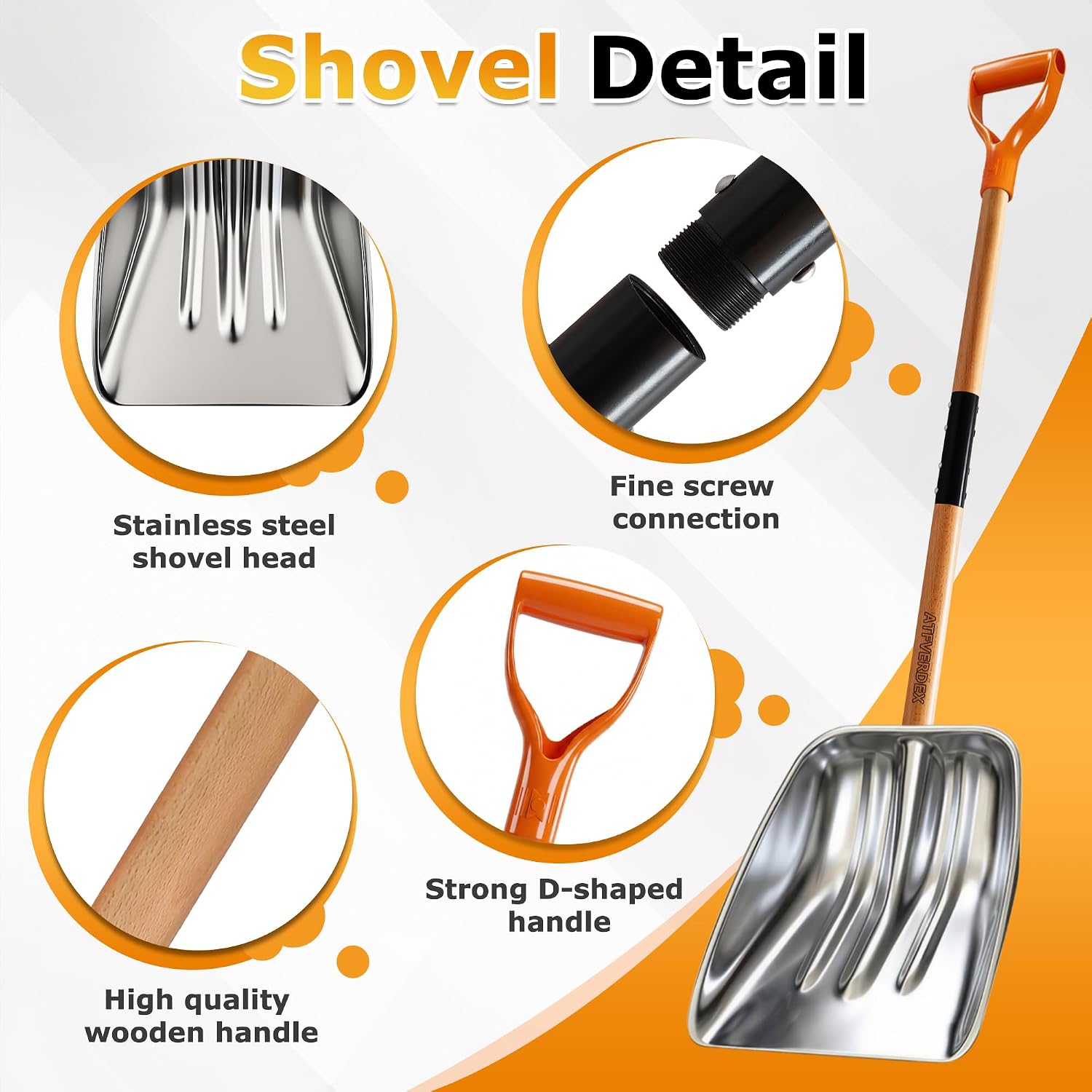 Scoop Shovel, Snow Shovel for Driveway, Non-Slip Wood Handle, D-Handle | Clear Snow