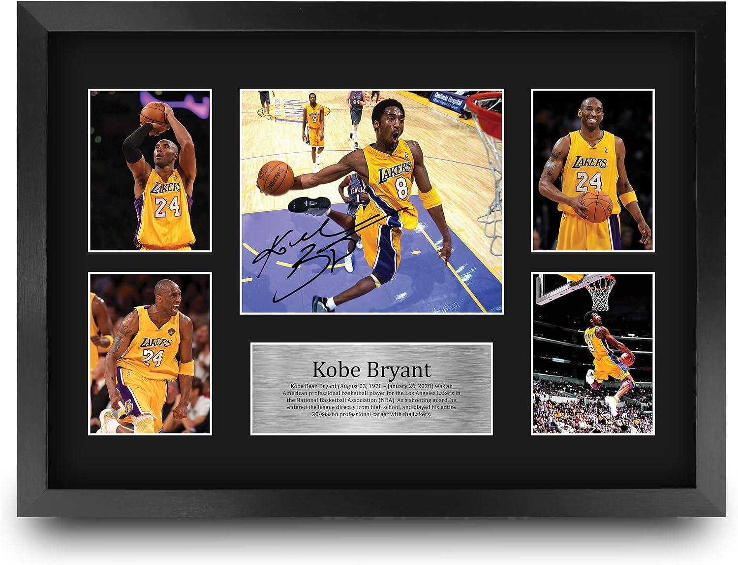 HWC Trading Kobe Bryant Signed Large 16 x 12 inch (A3) Printed Gifts Autograph Photo Display - 16" x 12" Framed
