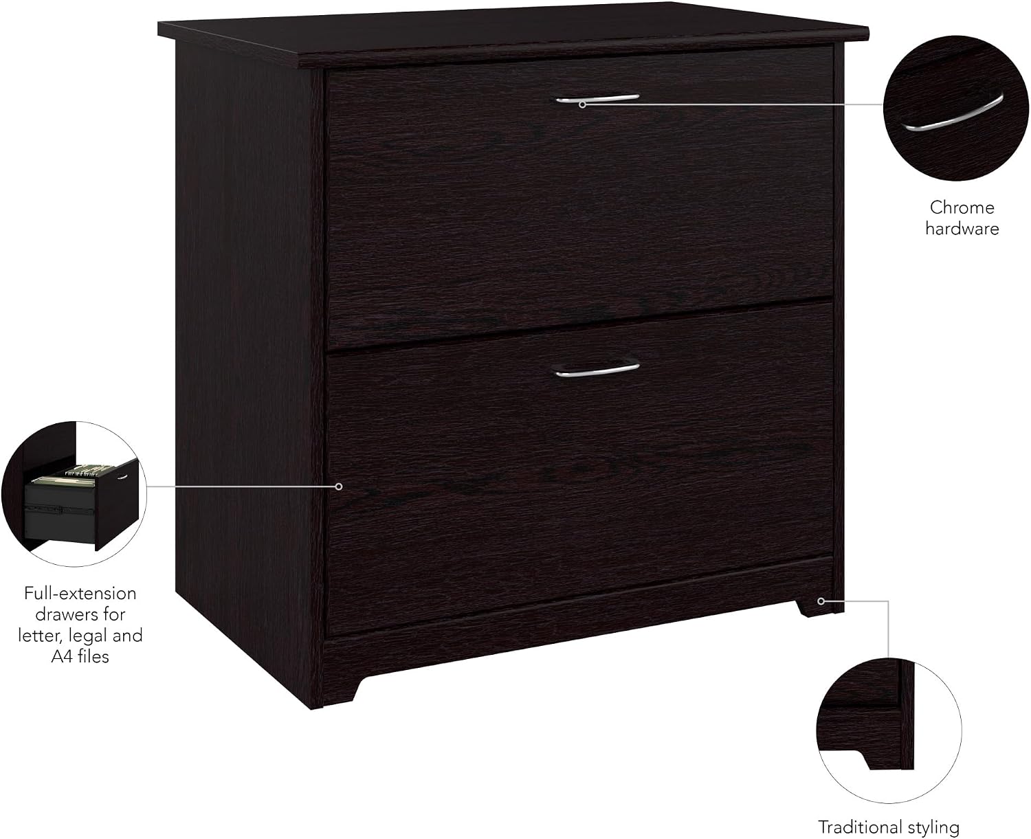 Bush Home Cabot 2 Drawer Lateral File Cabinet in Harvest Cherry, Home Office Chest for Letter, Legal, and A4-size Document Storage