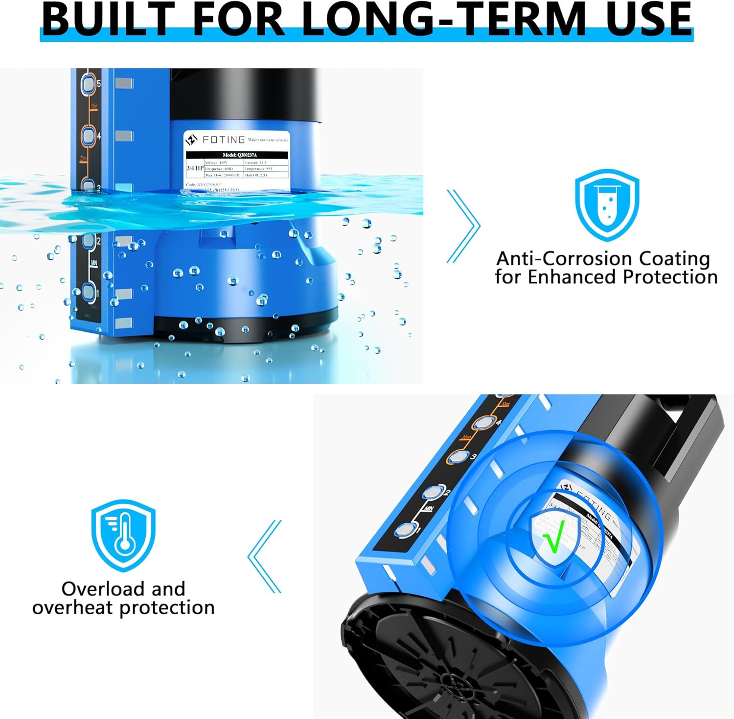 FOTING Sump Pump 3/4HP Automatic Submersible Water Pump